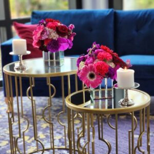 Round Mirrored Side Table Set