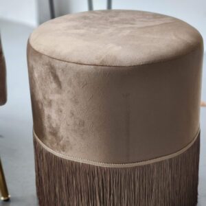 Fringe Taupe Velvet Ottoman