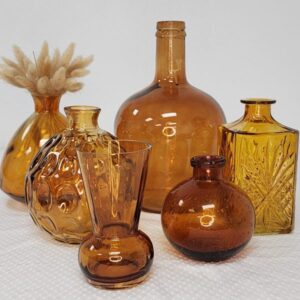 Assorted Amber Glass Vases and Bottles