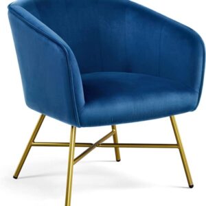 Blue Velvet Armchair With Golden Legs
