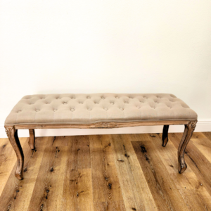 Elegant Tufted Upholstered Bench with Wooden Carved Legs