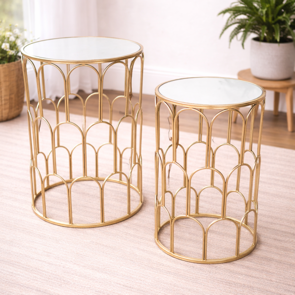 Elegant gold and marble nesting tables