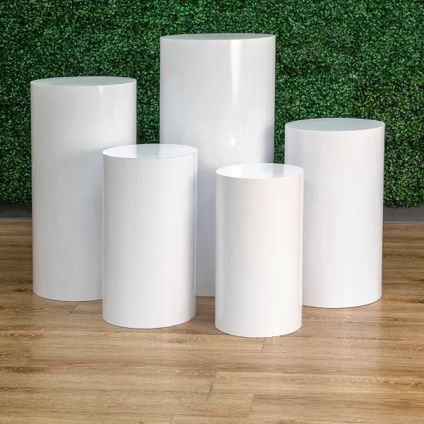 MetalCylinderPedestalDisplayStands5pcsset-White