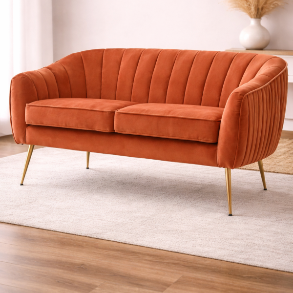 Mid-century modern burnt orange sofa